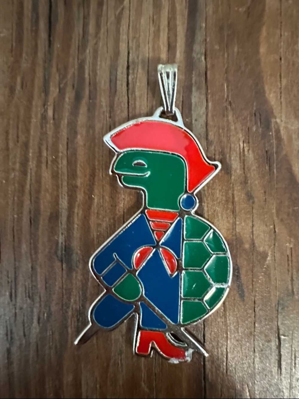 Wallace Silversmiths Multicolor Enamel Turtle Pendant in Green, Red, and Blue